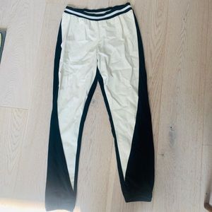 White & black leather joggers
